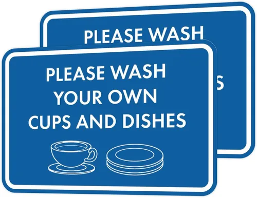 Miniatura 73 de Letrero clásico enmarcado con texto en inglés «Please Wash Your Own Cups and Dishes» (oro cepillado), pequeño