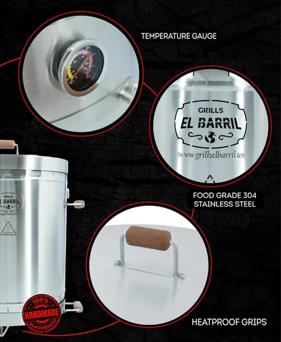 Miniatura 4 de EL BARRIL - Parrilla vertical prémium de 60 libras, ahumador de carbón de barril de acero inoxidable, ahumador extragrande para exteriores