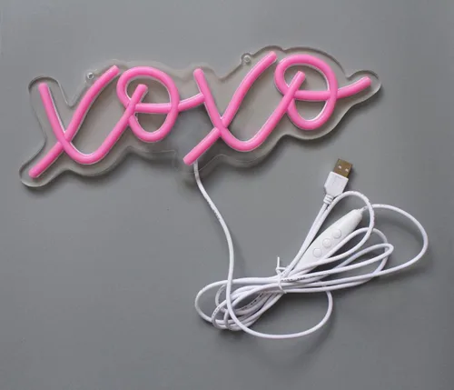 Miniatura 5 de XOXO - Letrero de luz LED de neón rosa para el día de San Valentín para pared de dormitorio, luces de neón para decoración de pared, letrero Xoxo