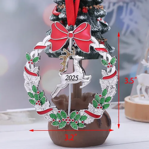 Miniatura 4 de Adornos de Navidad, Adornos Metálicos para Árbol de Navidad con Fecha 2025 Plateados Giratorios Divertidos Adornos de Navidad Decorativos Decoración