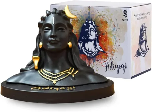 HOME ARCHIVE Estatua de Lord Adiyogi con detalles dorados para tablero de instrumentos del automóvil, decoración de la oficina en el hogar, resina