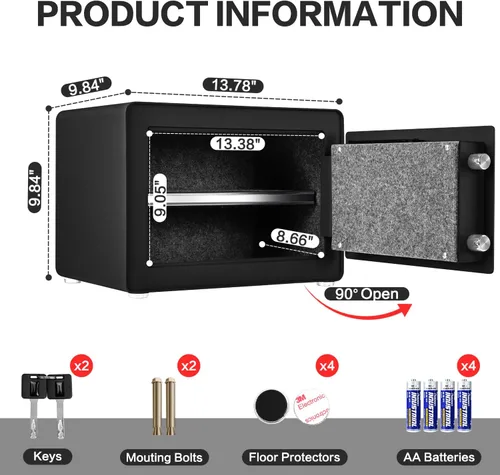 Miniatura 8 de Caja fuerte para el hogar, caja fuerte pequeña de 1.0 pies cúbicos con estante extraíble, sistema de alarma, caja de seguridad electrónica digital