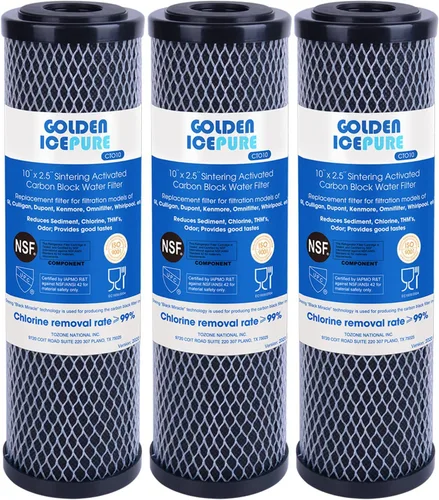 GOLDEN ICEPURE CTO10, filtro de agua de sedimentos de carbono CTO de 1 micrón, 2.5 x 10 pulgadas, compatible con Dupont WFPFC8002, WFPFC9001, FXWTC,