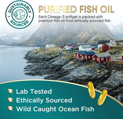 Miniatura 7 de Suplementos de aceite de pescado Omega 3 – 2400 mg de aceite de pescado por porción – Omega-3 de triple fuerza con ácidos grasos EPA y DHA – Apoyo