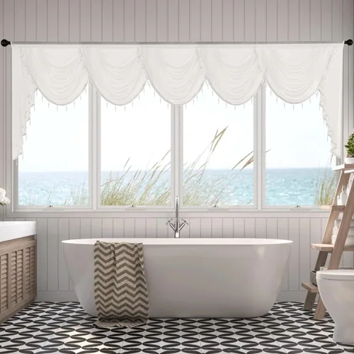 Miniatura 17 de NICETOWN - Cortinas transparentes elegantes de gasa para sala de estar/guardería, cortinas victorianas con bolsillo para barra, gris claro y blanco