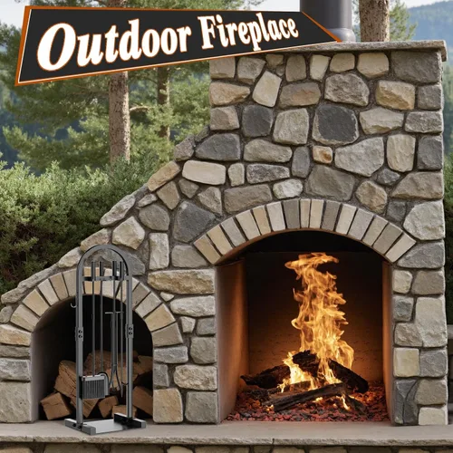 Miniatura 8 de FUQUN Juego de herramientas para chimenea, 5 piezas de póquer resistente con soporte, accesorios de hierro forjado para estufa de leña
