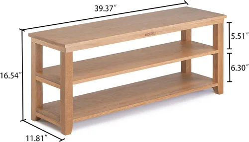 Miniatura 2 de Zapatero de madera maciza, 2 niveles, de madera real, resistente, organizador de zapatos, para entrada, pasillo, vestíbulo, sala de estar, Natural