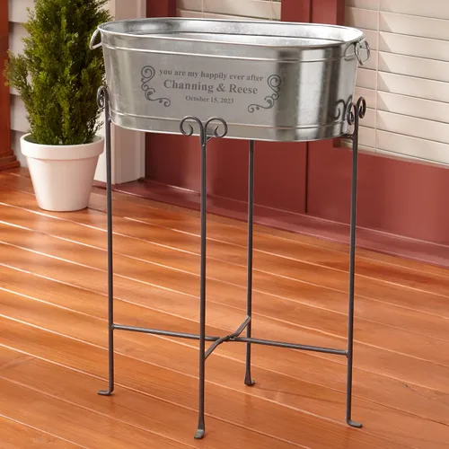 Miniatura 3 de Let's Make Memories - Bañera personalizada con soporte, para bodas, recién casados, bañera de metal galvanizado, enfriador de bebidas, 5.5 galones