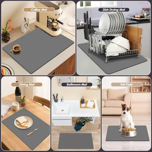 Miniatura 3 de Tapete de secado de platos para encimera de cocina, tapete de barra de café para encimeras, almohadilla de secado de platos con parte trasera
