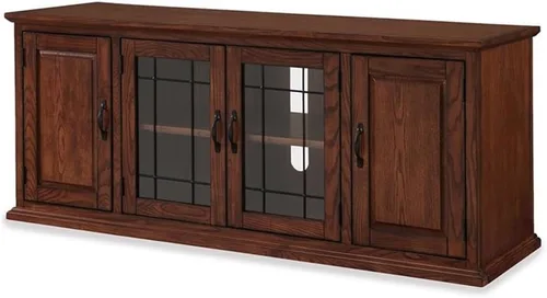 Miniatura 14 de Leick Home 82360 Soporte de TV de madera maciza Mission Oak de cuatro puertas para televisores de 65" Consola universal de TV para sala de estar