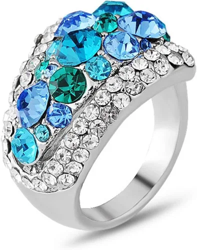 Ai.Moichien Anillos de banda ancha chapados en plata con diamantes de imitación vintage para mujer, resistentes al deslustre, elegante, joyería de