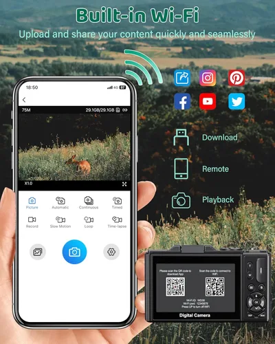 Miniatura 5 de Cámara digital - Cámaras digitales WiFi 5K para fotografía - Cámara de video de enfoque automático UHD de 75 MP para YouTube - Cámaras de video Negro