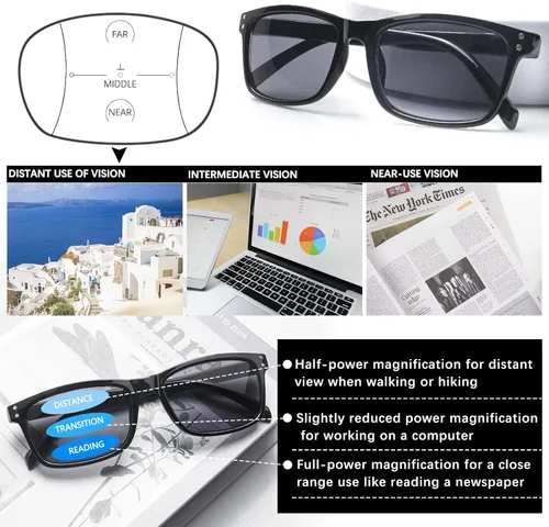 Miniatura 4 de Paquete de 3 lentes de sol progresivos de lectura multienfoque para mujeres y hombres, protección UV, multifocales, lentes de lectura solar