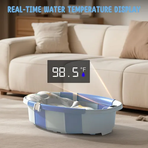Miniatura 3 de TOSGN Bañera plegable para bebé, 3 segundos para instalar, bañera para bebé con cojín suave y termómetro, bañera para recién nacidos de 0 a 36 Azul