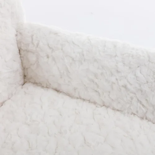 Miniatura 8 de HomVent Bonita silla de oficina peluda, moderna silla de escritorio de piel sintética blanca, silla de escritorio de maquillaje con ruedas y base