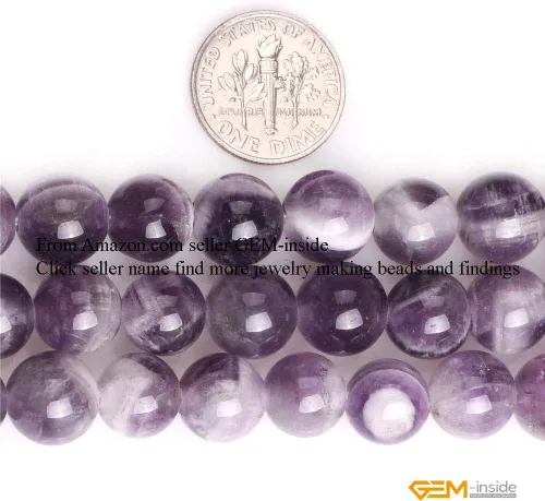 Miniatura 2 de GEM-Inside - Cuentas sueltas de piedra redonda de amatista de encaje natural genuino de 0.394 in, piedra de energía de cristal para hacer joyas