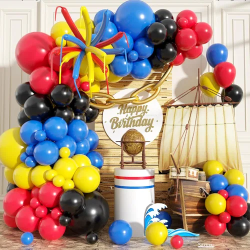 Miniatura 18 de Kit de arco de globos rojo y azul, kit de guirnalda de globos rojo, blanco y azul, globos dorados arena, globos azul marino y blancos para Día