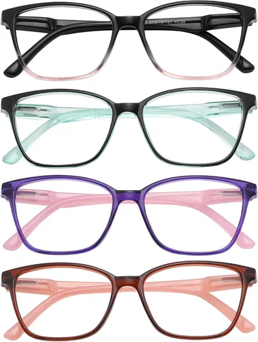 Miniatura 2 de Przene Paquete de 4 lentes de lectura con bloqueo de luz azul, lectores para mujeres y hombres con bisagra de resorte Mezcla