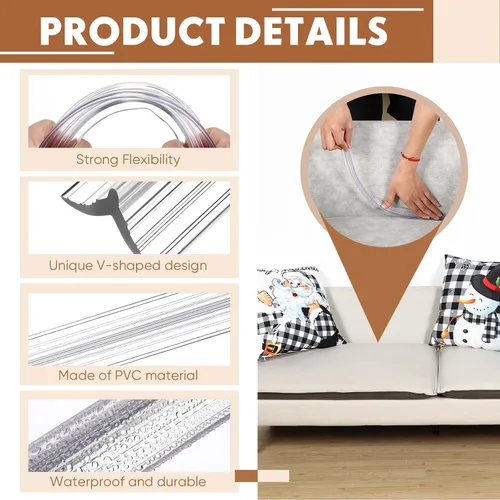Miniatura 3 de Yinkin Funda para sofá de 8 y 16 pulgadas, funda de sofá larga transparente de PVC antideslizante, agarres para sofá seccional, fundas de sofá