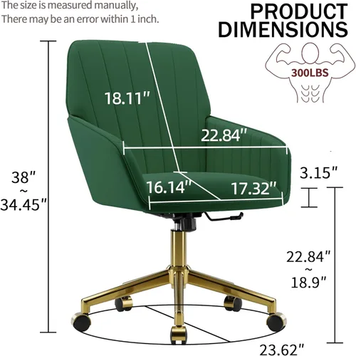 Miniatura 3 de YISHENG - Silla de escritorio de terciopelo para oficina con base dorada, con ruedas, sillas tapizadas modernas ajustables en altura con giro de 360