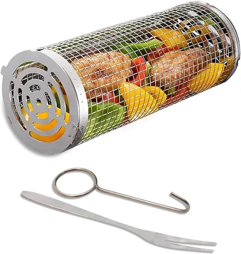Cesta enrollable para parrilla de acero inoxidable, cesta para parrilla con cubierta de malla extraíble, accesorios para barbacoa, cestas de