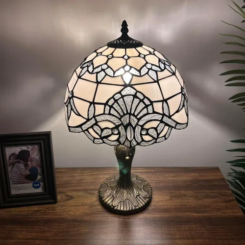 Miniatura 3 de Lámpara de mesa de vidrieras blancas estilo barroco bombilla LED incluida para dormitorio sala de estar 12 pulgadas de ancho x 12 pulgadas