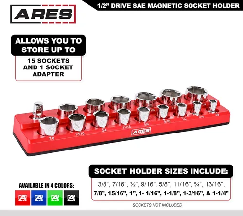 Miniatura 2 de ARES 70236 - Organizador magnético para 16 vasos SAE de 1/2 pulgada, para 15 vasos y 1 adaptador para vaso, mantiene tu caja de herramientas