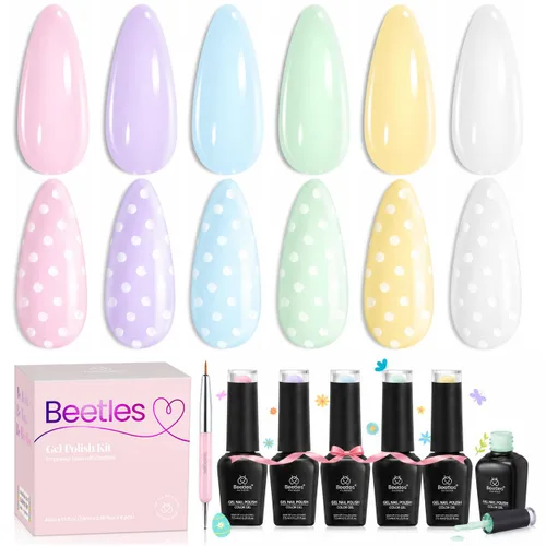 Miniatura 36 de Beetles - Juego de esmaltes de uñas de gel para boda, 6 colores, color nude, rosa, malva, blanco, con brillantina, para remojar con luz UV LED, arte