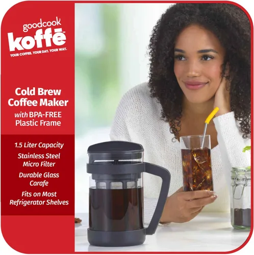 Miniatura 2 de GoodCook Koffe - Cafetera de vidrio de 1,5 L con marco de plástico sin BPA