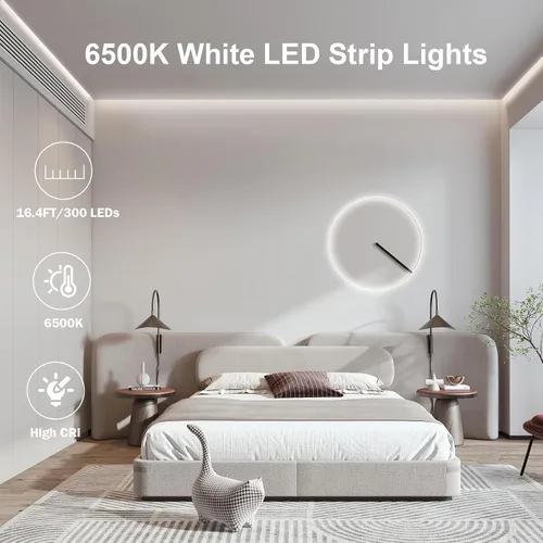 Miniatura 2 de Tira de luces LED blancas, tira de luz regulable mejorada de 16.4 pies con control remoto de luz blanca brillante de 6500 K, 300 luces LED flexibles