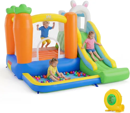 Miniatura 9 de Casa de rebote inflable BOUNTECH con pozo de bolas, casa hinchable para niños en interiores y exteriores con gran área de salto, aro de baloncesto