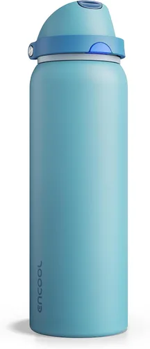 Miniatura 45 de ENCOOL Botella de agua aislada con popote, botella de agua de acero inoxidable con tapa de botón, a prueba de fugas y sin BPA, mantiene el frío Atún
