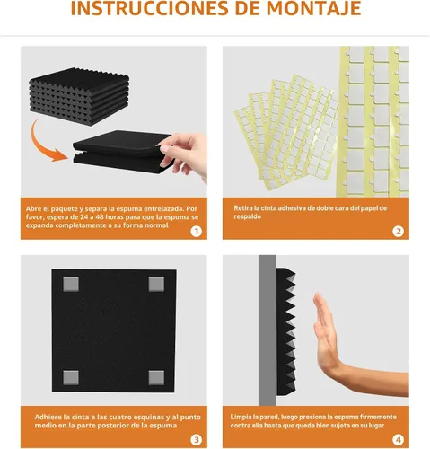 Miniatura 5 de Paquete de 54 paneles de espuma a prueba de sonido, paneles de pared insonorizados de recuperación rápida de 12 x 12 x 1 pulgada Paneles