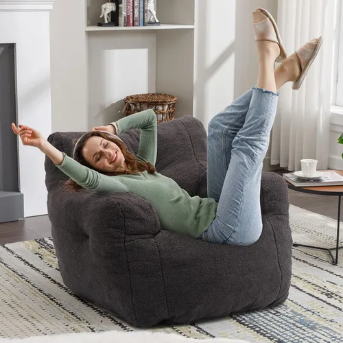 Miniatura 3 de Recaceik Sillas Puf, Silla Puf Suave Acolchada con Relleno, Sofá Perezoso Esponjoso, Silla Puf Gigante Imperial para Dormitorio, Sala de Estar, Negro