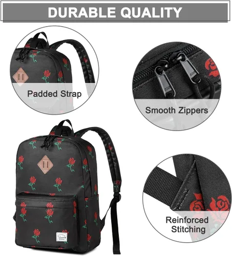 Miniatura 4 de VASCHY - Mochila ligera resistente al agua, mochila casual para mujeres, adolescentes y niñas, rosas