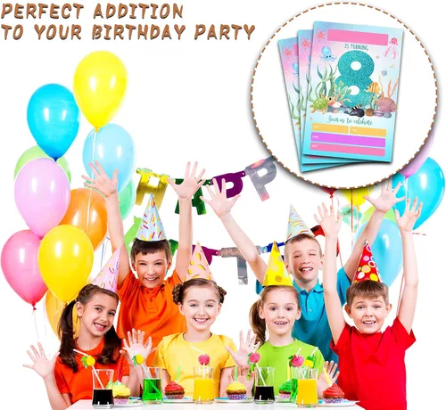 Miniatura 5 de ONDTOM Invitaciones para fiesta de cumpleaños número 8 con sobres (4 x 6 pulgadas), paquete de 20 unidades, invitaciones para fiesta de cumpleaños