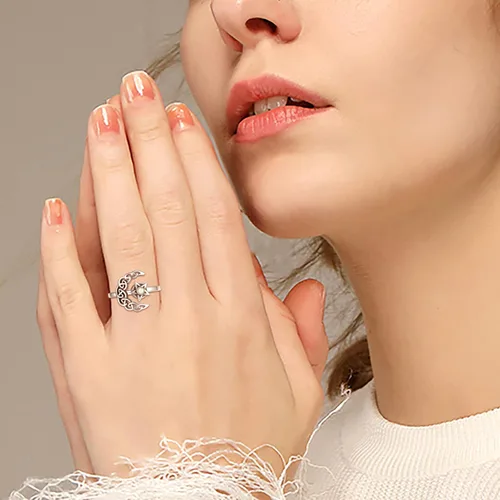 Miniatura 7 de Fidget Spinner Anxiety Rings for Women: Sterling Silver Lotus Moon Star Sunflower Ring Stress Relieving Calm Ring Jewelry Gifts for Daughter