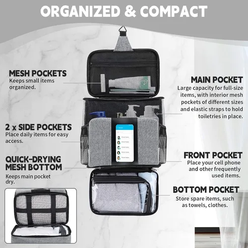 Miniatura 3 de Funambulist Carrito de ducha de gran capacidad portátil para dormitorio, esencial para estudiantes universitarios, niñas/chicos (gris)