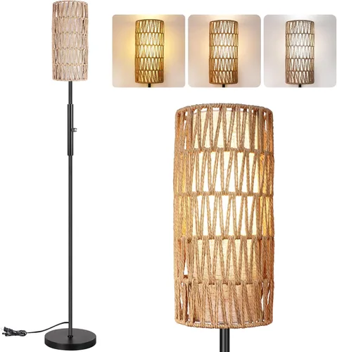 PARTPHONER - Lámpara de pie Boho para sala de estar con bombilla LED de 3 temperaturas de color, lámpara de pie alta para lectura en dormitorio,