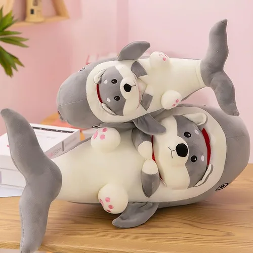 Miniatura 6 de Almohada de felpa de perro de tiburón de 15.7 pulgadas, juguete de peluche suave de animales de tiburón para abrazar, almohada para dormir
