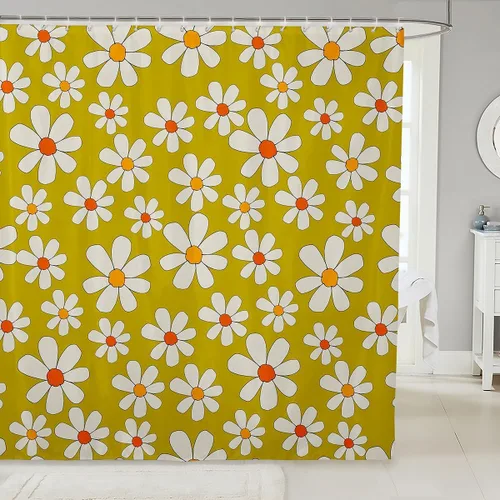 Miniatura 8 de Castle Fairy Cortina de baño de flores retro, cortina de ducha de baño con flores amarillas y verdes, cortina de ducha para niños y niños, tela