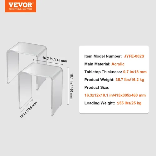 Miniatura 3 de VEVOR Juego de 2 mesas auxiliares de acrílico, mesa auxiliar transparente, 0.709 in de grosor, 18 pulgadas de alto, moderna mesita de noche