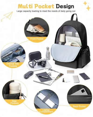 Miniatura 4 de Mochila para escuela, mochila de escuela secundaria para adolescentes, niñas y niños, Grande negro, Classic