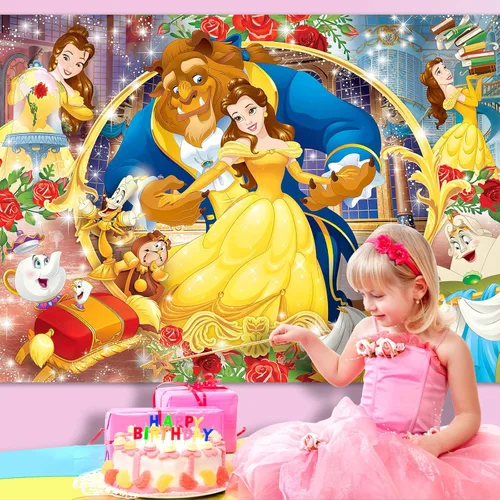 Miniatura 7 de Telón de fondo de princesa, 7 x 5 pies, fondo de pancarta de dibujos animados, suministros para fiesta de cumpleaños y decoración para niñas