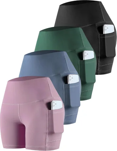 Miniatura 58 de CHRLEISURE - Pantalones cortos de ciclismo para mujer con bolsillos de licra, cintura alta, con control de abdomen para entrenamiento, yoga