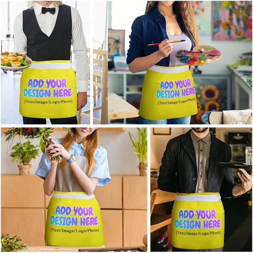 Miniatura 77 de AXKEUDO Delantal personalizado con bolsillos, delantales de cintura para camarera para cocinar en casa, restaurante, servir trabajo