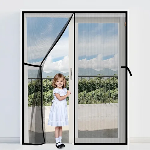Miniatura 15 de Puerta mosquitera magnética gris, se adapta a puertas de 30'' x 80'', poliéster a prueba de arañazos, mantiene fuera a las criaturas molestas, malla