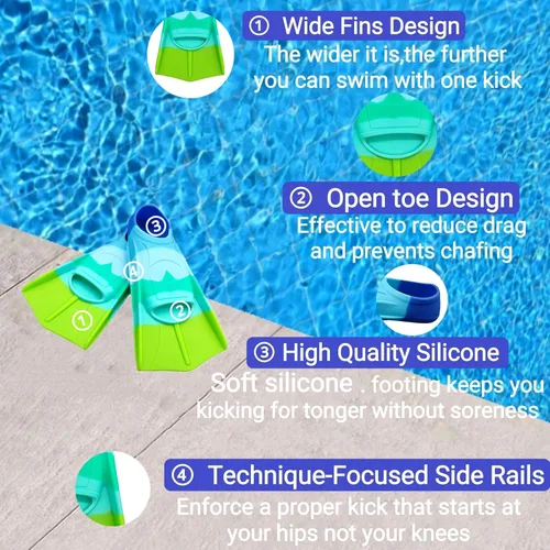 Miniatura 34 de Swimming Training Fins,Comfortable Silicone Flippers for Swimming and Diving,Size Suitable Kids Girls Boys Adult BG-Green Grassland