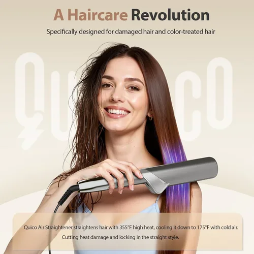 Miniatura 2 de Quico - Alisador de aire para el cabello mejorado, 100-240 V, doble voltaje, flujo de aire de alta velocidad, alisador y rizador 2 en 1, alisador