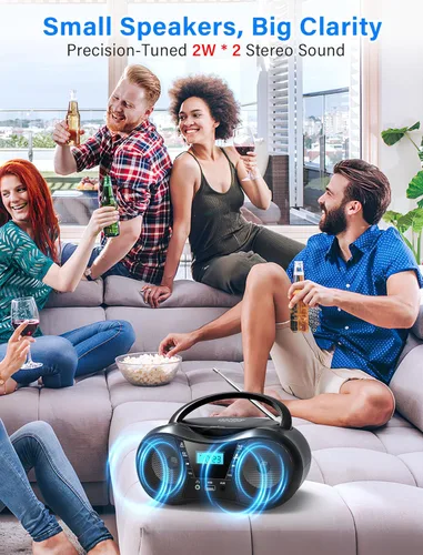 Miniatura 4 de Greadio Boombox Reproductor de CD portátil para el hogar con Bluetooth, Combo de Reproductor de CD Boom Box y Radio FM, Sonido Estéreo, Alimentado